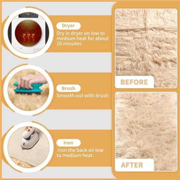 Faux Sheepskin Rugs Soft Faux Fur Rugs Beige Fluffy Rugs Chair Couch Cover Fuzzy - Picture 6 of 7